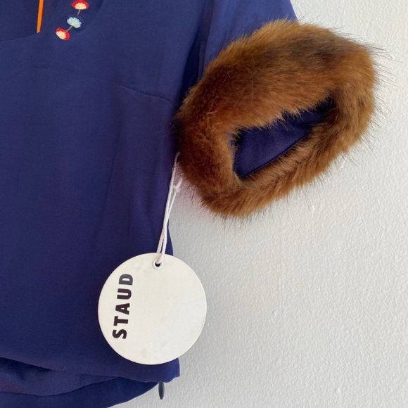 STAUD Astrid Cropped Faux Fur-Trimmed Top, S - Picture 4 of 5